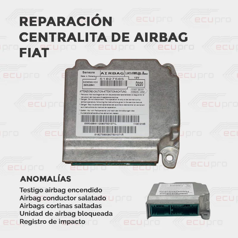 Reparación centralita airbag Fiat 51851217 5WK43640 1 Reparación de centralita de airbag Fiat